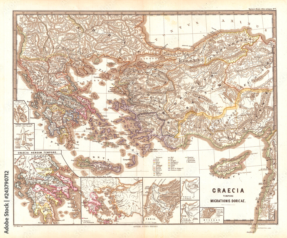 Fototapeta premium 1865, Spruner Map of Greece during the Dorian Migrations