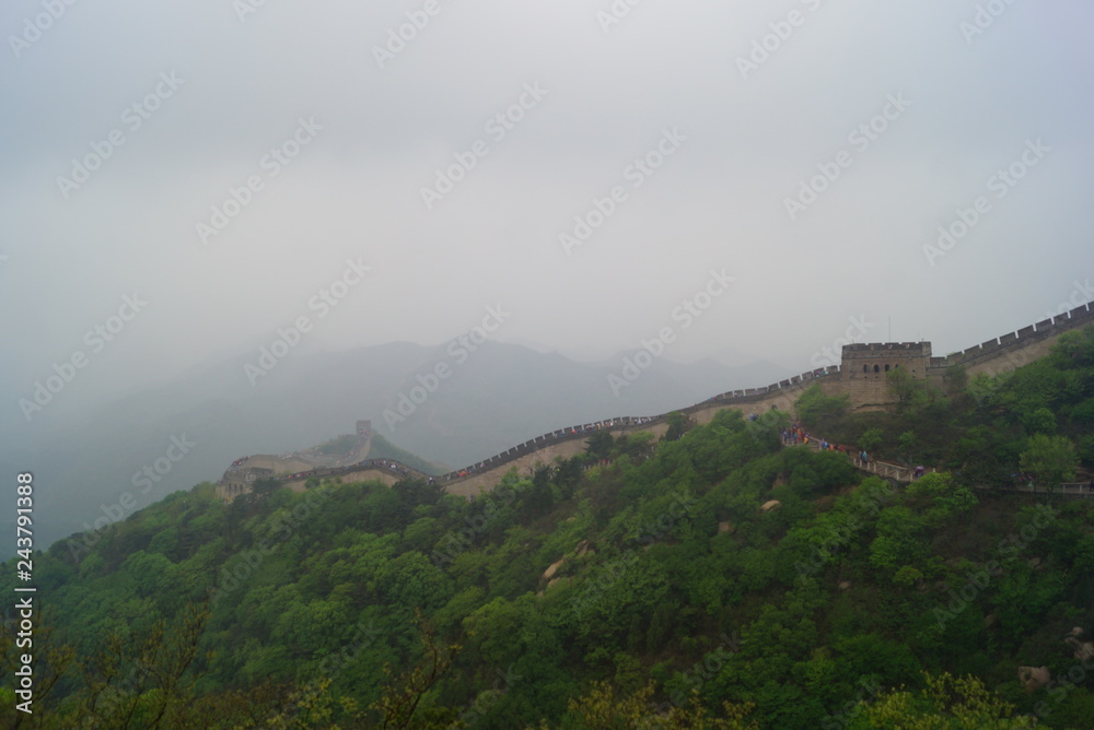 the great wall of China in the fog