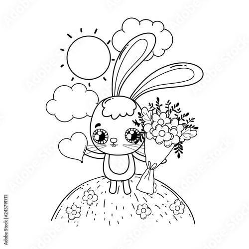 cute rabbit with flowers boucket valentines day photo