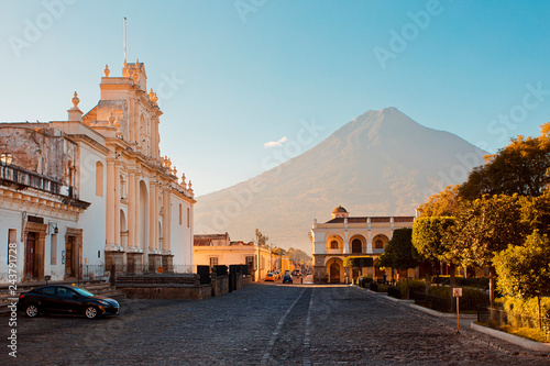 Antigua Guatemala with Aqua Volcano in the background  photo