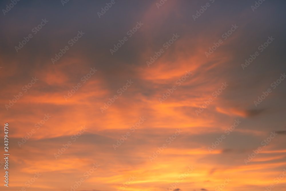 Background sky sunset,love travel to the beach orange tone,Bright in Phuket Thailand.