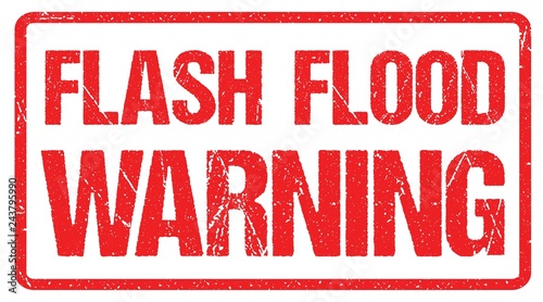 Flash Flood Warning, Warning Sign Red Banner, Flood Warning With Distressed Grunge Rubber Texture