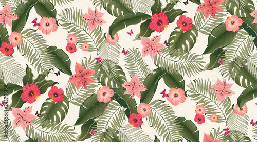  Vector illustration of a seamless tropical pattern in summer for Wedding, anniversary, birthday and party. Design for banner, poster, card, invitation and scrapbook 	
