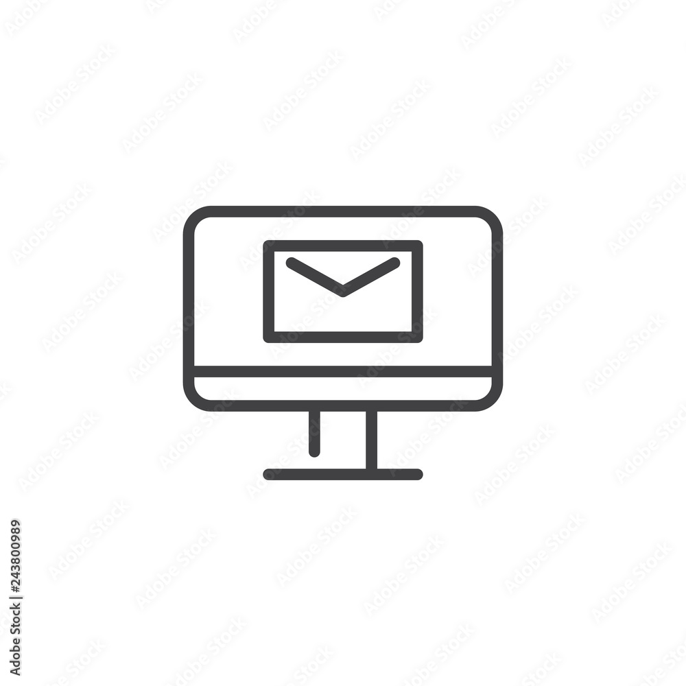 Computer with mail envelope line icon. linear style sign for mobile concept and web design. Monitor with email outline vector icon. Symbol, logo illustration. Pixel perfect vector graphics Computer with mail envelope line icon. linear style sign for mobile concept and web design. Monitor with email outline vector icon. Symbol, logo illustration. Pixel perfect vector graphics