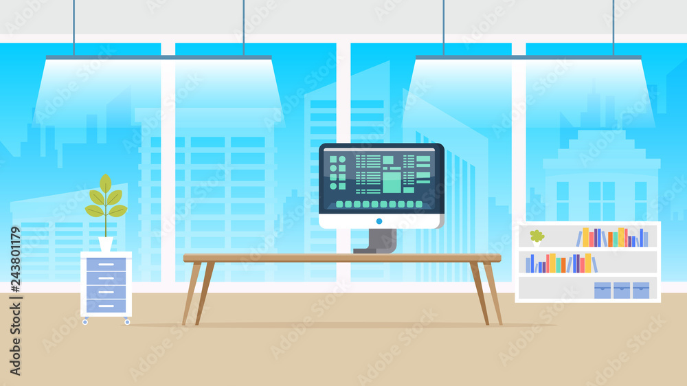 Naklejka premium Computer Laboratory Panorama. Flat Illustration.