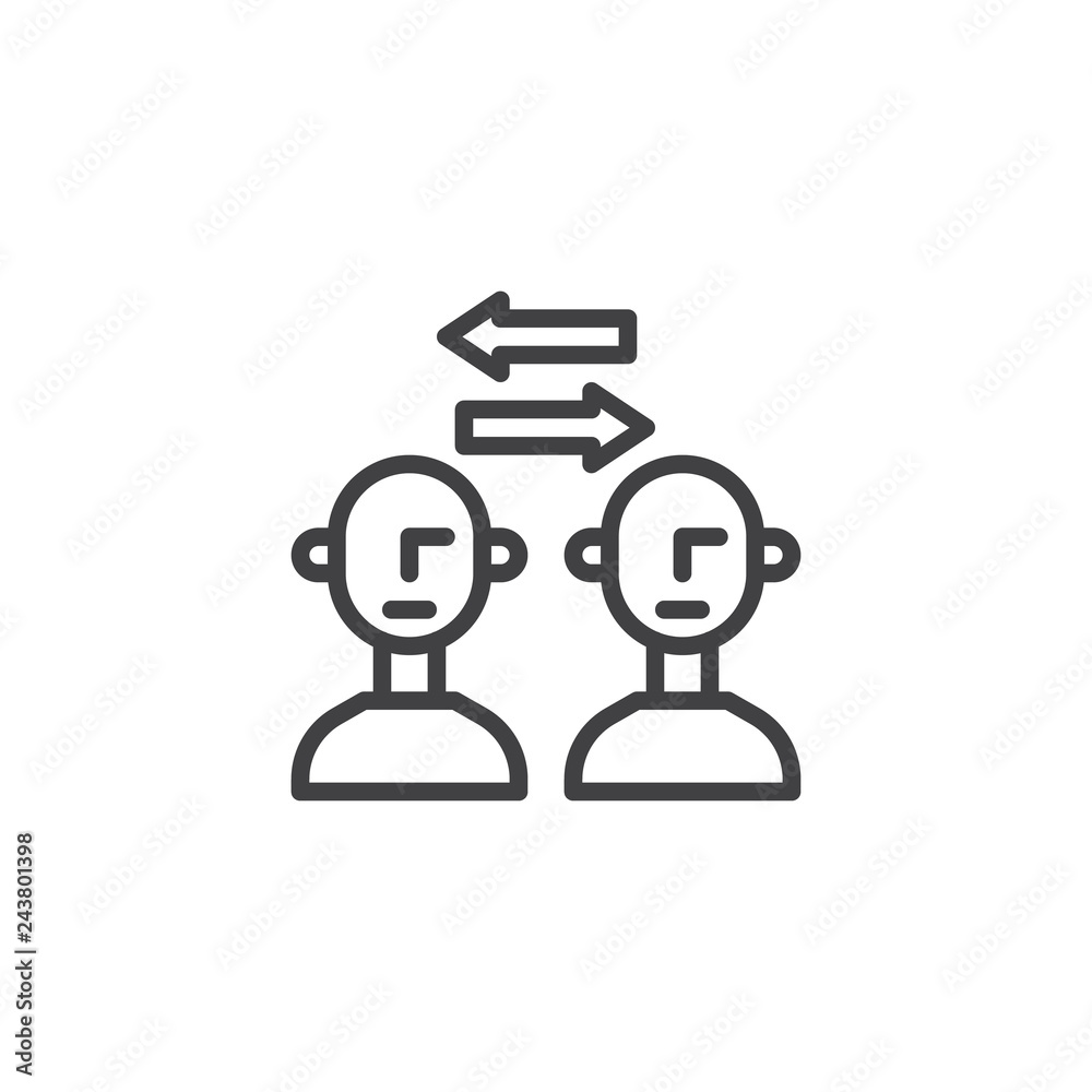 Transfer people line icon. linear style sign for mobile concept and web design. Men exchanging arrows outline vector icon. Symbol, logo illustration. Pixel perfect vector graphics Transfer people line icon. linear style sign for mobile concept and web design. Men exchanging arrows outline vector icon. Symbol, logo illustration. Pixel perfect vector graphics