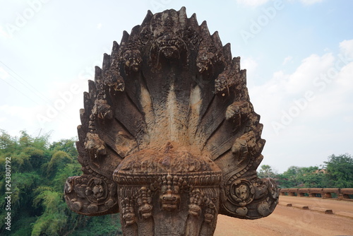 Siem Reap, Cambodia-January 12, 2019: Spean Praptos or Kampong Kdei Bridge in Cambodia used to be the longest corbeled stone-arch bridge in the world photo