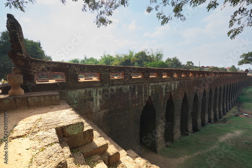 Siem Reap, Cambodia-January 12, 2019: Spean Praptos or Kampong Kdei Bridge in Cambodia used to be the longest corbeled stone-arch bridge in the world
 photo