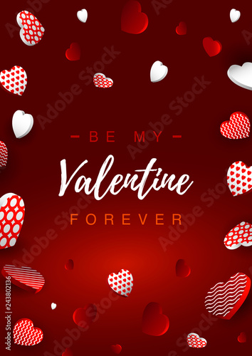 Valentines Day vertical greeting card. Valentines day design for banners, flyers, newsletters, postcards. Space for text. Vector illustration. Be my Valentine