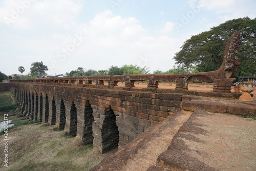 Siem Reap, Cambodia-January 12, 2019: Spean Praptos or Kampong Kdei Bridge in Cambodia used to be the longest corbeled stone-arch bridge in the world 