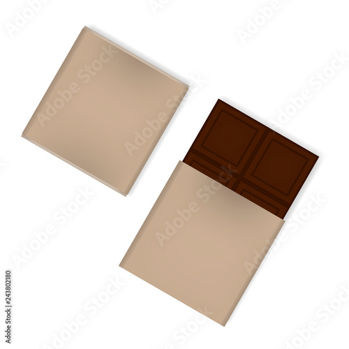 Small dark chocolate bar packaging isolated on white, vector mockup