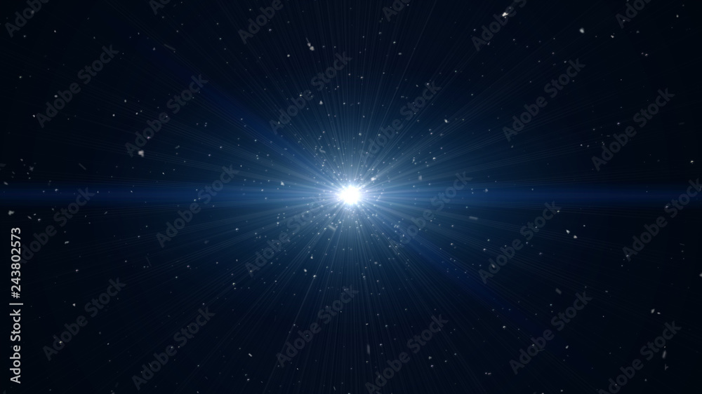 Blue background, digital signature with wave particles, sparkle, veil and space with depth of field. The particles are white light lines.