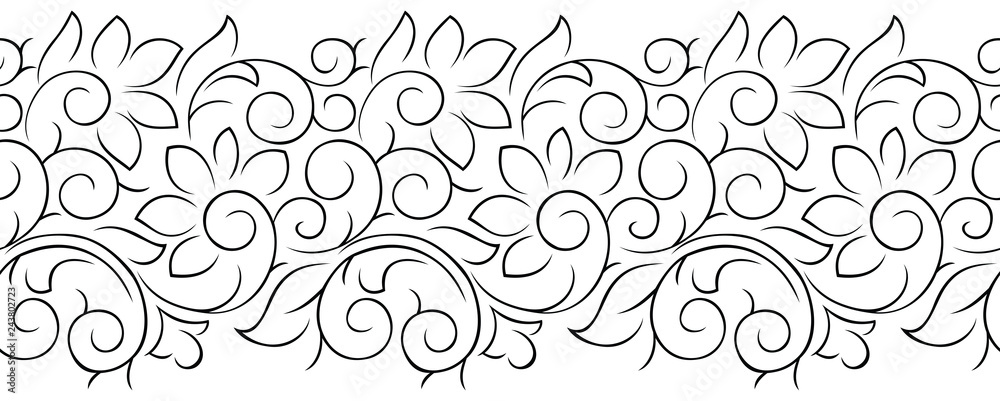 Seamless vintage black and white floral border Stock Vector | Adobe Stock