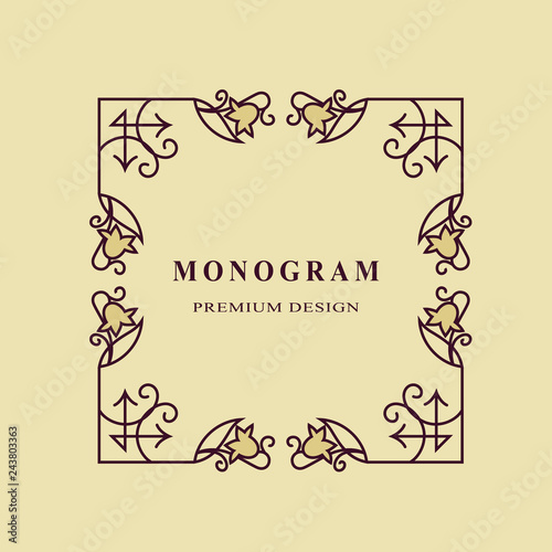 Square Vintage Ornament Greeting Card Vector Template. Retro Luxury Invitation, Royal Certificate. Flourishes frame. Vector Background