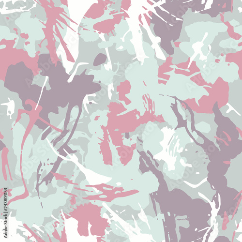 Grunge camouflage seamless pattern, purple monochrome. Urban fashion clothing style masking camo repeat print. Pastel colors texture. Design element. Vector illustration © Юрий Парменов