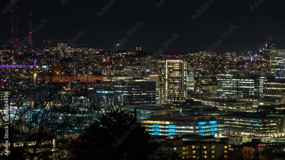 Neon City Lights Cityscape Timelapse Background Downtown Seattle Viewpoint Neon City Lights Cityscape Timelapse Background Downtown Seattle Viewpoint