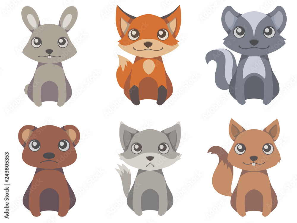 Collection of vector forest wild animal illustrations