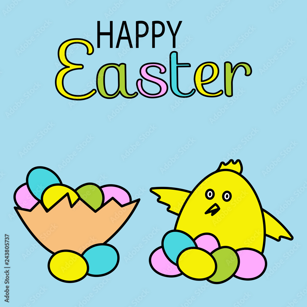 Easter egg, funny chicken. Poster design, invitations . Vector illustration Easter egg, funny chicken. Poster design, invitations . Vector illustration