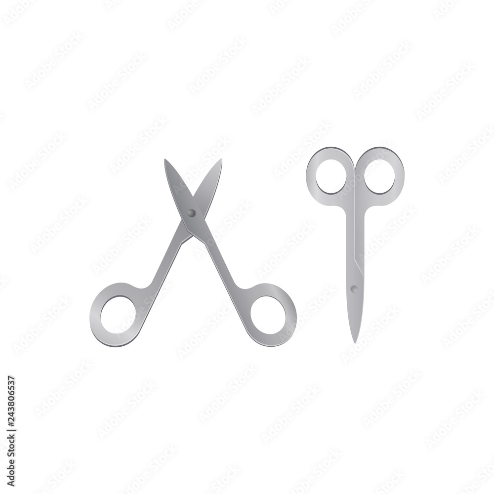 Vector illustration manicure accessory nail scissors, open closed,metal. Vector illustration manicure accessory nail scissors, open closed,metal.