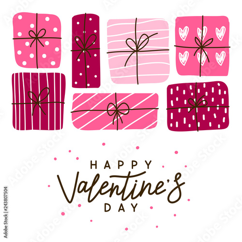 Valentines day greeting card with gift boxes
