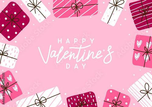 Valentines day greeting card with gift boxes