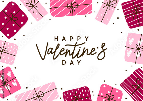 Valentines day greeting card with gift boxes