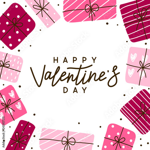 Valentines day greeting card with gift boxes