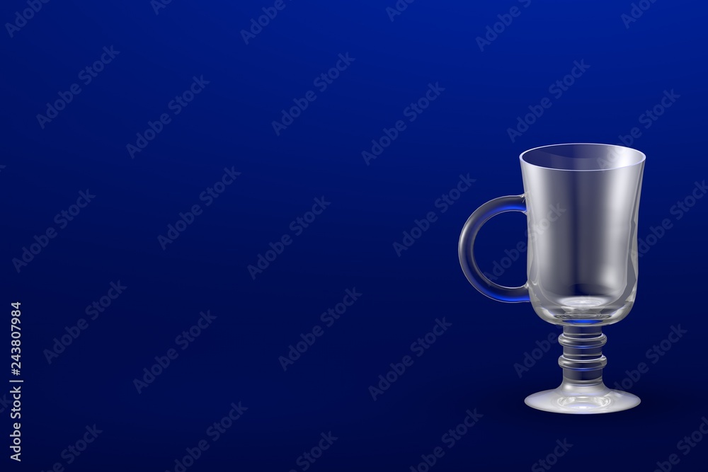 3D illustration of irish coffee hot cocktails glass on blue - mockup with place for your text - drinking glass render 3D illustration of irish coffee hot cocktails glass on blue - mockup with place for your text - drinking glass render