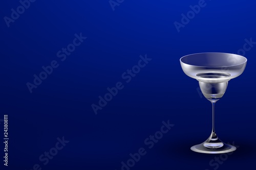 3D illustration of margarita glass on blue - mockup with place for your text - drinking glass render
