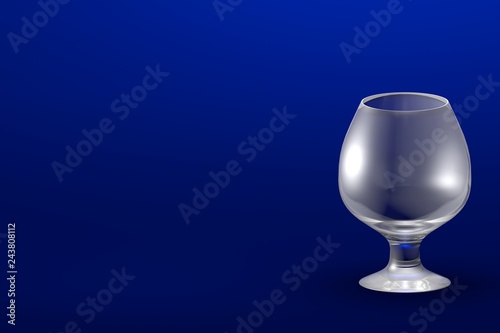 3D illustration of cognac chalice glass on blue - mockup with place for your text - drinking glass render