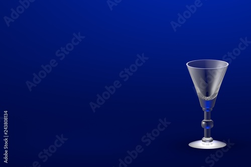 3D illustration of liqueur or vermouth glass on blue - mockup with place for your text - drinking glass render