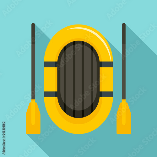 Rubber boat and paddle icon. Flat illustration of rubber boat and paddle vector icon for web design