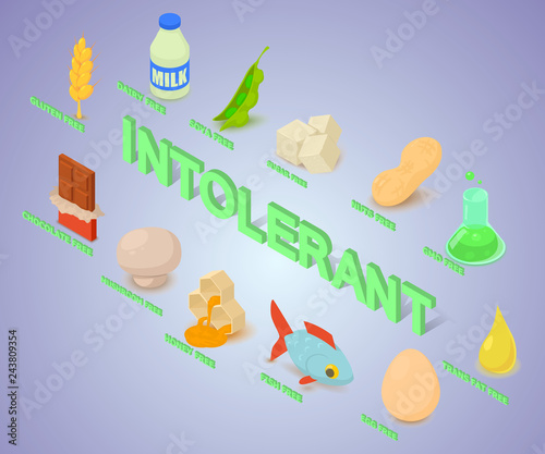 Intolerant concept banner. Isometric banner of intolerant vector concept for web, giftcard and postcard