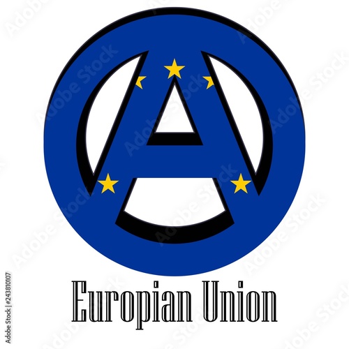 Flag of European Union of the world in the form of a sign of anarchy