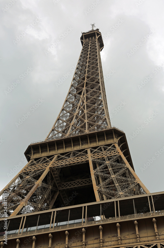 Tour Eiffel in Paris France with cloudy sky