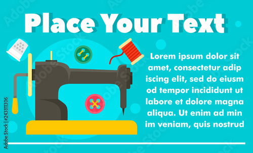 Manual sew machine concept banner. Flat illustration of manual sew machine vector concept banner for web design