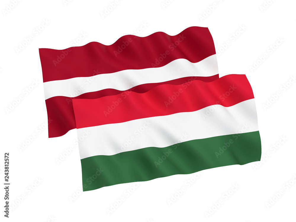 Flags of Hungary and Latvia on a white background Flags of Hungary and Latvia on a white background