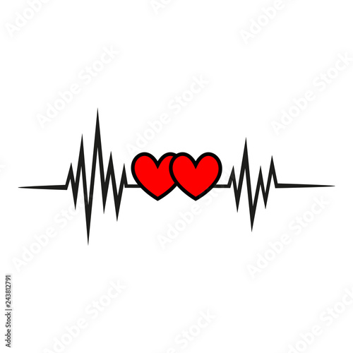 Heartbeat, pulse with double heart, symbol Forever Love for couples, best friends, wedding, Valentine's day and engagement