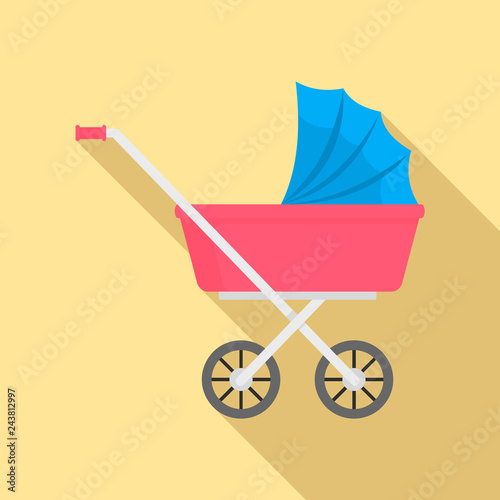 Baby pram icon. Flat illustration of baby pram vector icon for web design