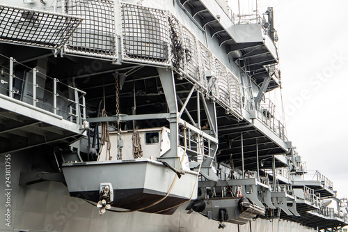 Close up of HTMS Chakri Naruebet, the flagship and aircraft carrier battleship of the Royal Thai Navy