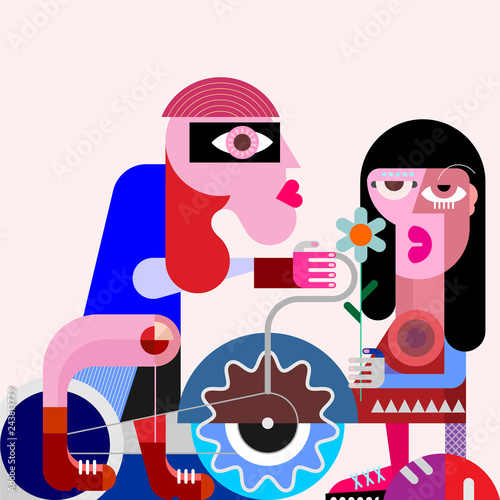 Cyclist and his girlfriend vector illustration