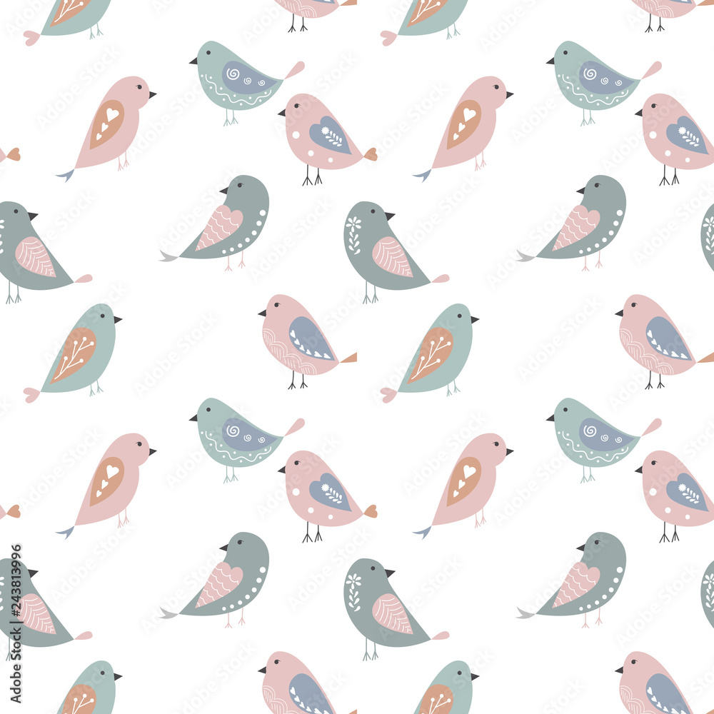 Seamless pattern with birds. Flat pastel birds seamless pattern. Vector seamless pattern with birds