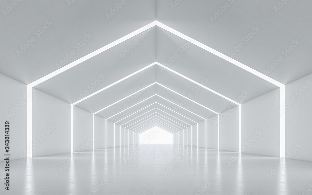 Illuminated corridor interior design. 3D rendering. Illuminated corridor interior design. 3D rendering.