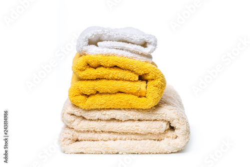 stack of towels isolated on white background.