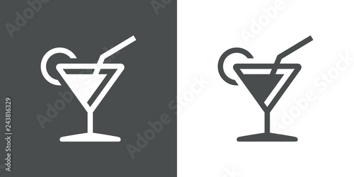 Icono plano copa de cocktail en gris y blanco