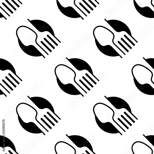 Icono plano patrón con cubiertos en espacio negativo en círculo en color negro