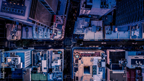 City streets at dusk as seen from above. Aerial photograph photo