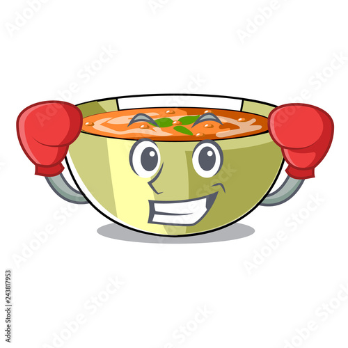 Boxing lentil soup in a mascot bowl