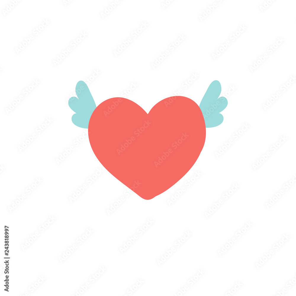 Flying heart with wings illustration, icon for Valentines Day, wedding design. Flying heart with wings illustration, icon for Valentines Day, wedding design.
