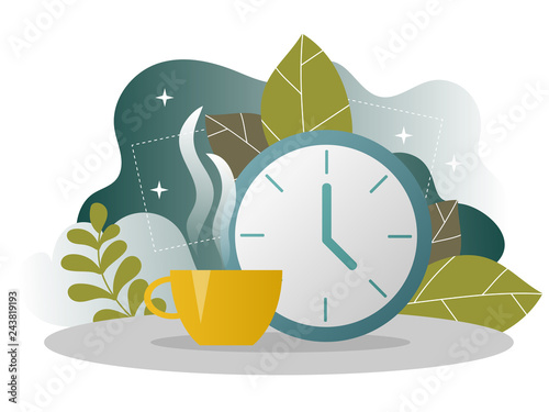 Business Coffee Break Landing Page. Lunch Time Banner with Flat Website Template